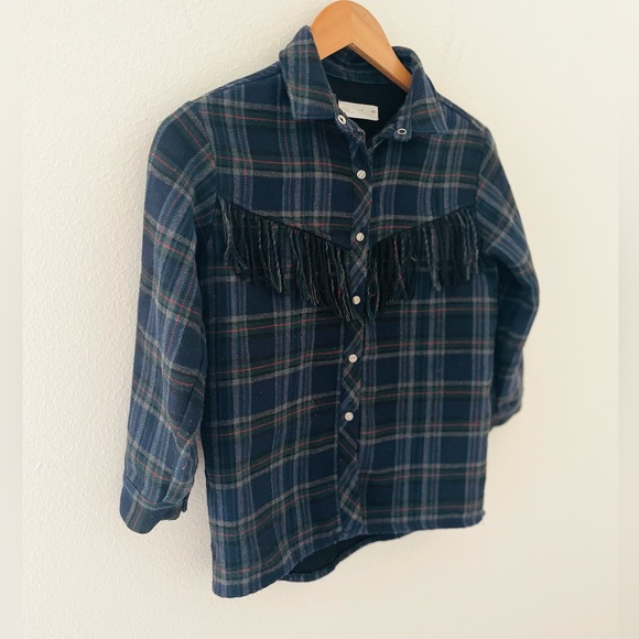 Zara Girls Plaid Fringe Snap Button Shirt/Shacket - Picture 5 of 5